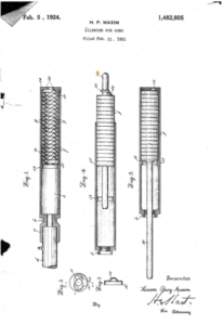 Diagrams for Hiram P. Maxim's original patent application for the first silencer.