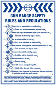 A poster listing all the rules and regulations of gun range safety