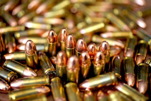 A closeup of a loose supply of ammunition
