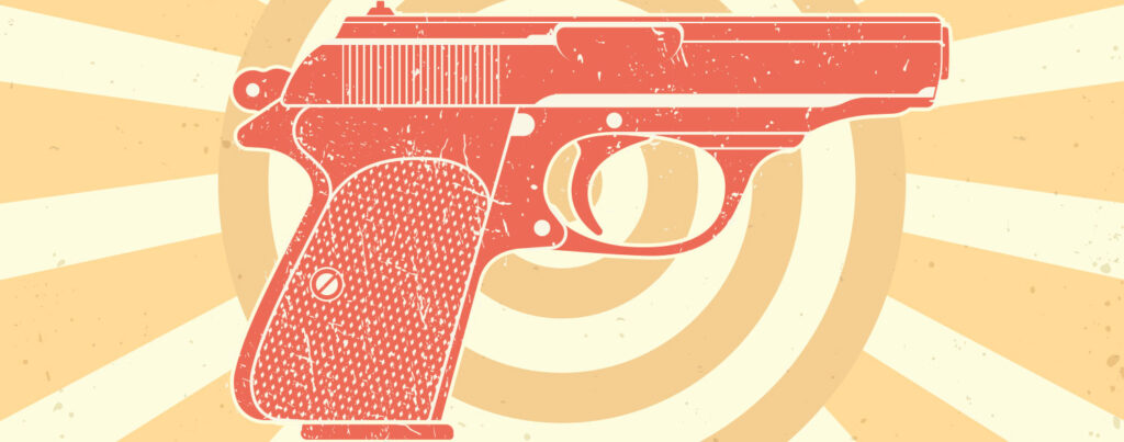 The James Bond Gun in comic book style illustration with colorful background