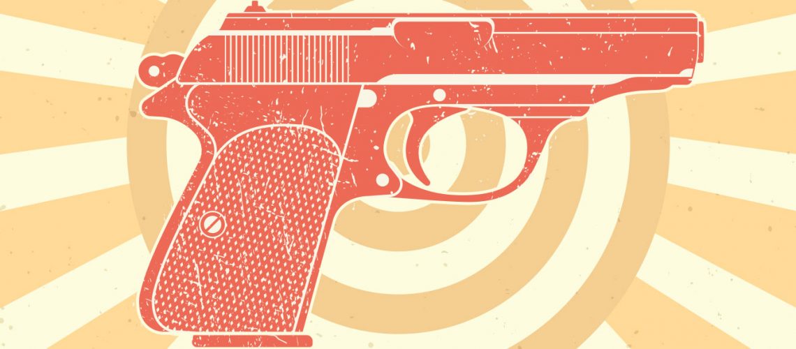 The James Bond Gun in comic book style illustration with colorful background